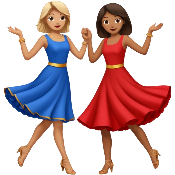 two people dancing- one wearing read and one wearing bue emoji