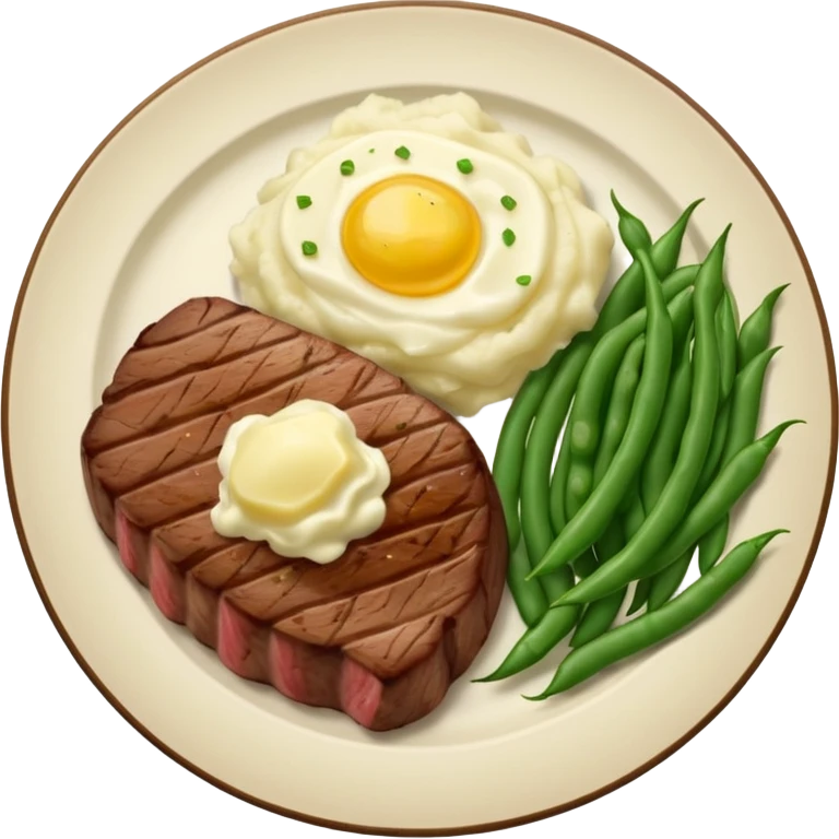 'meat and two veg' with steak, green beans, and mashed potatoes emoji
