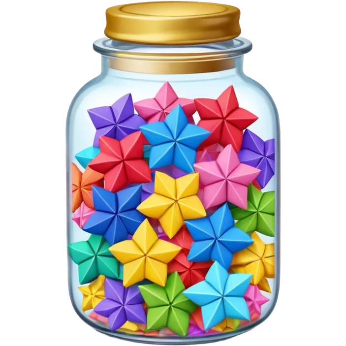 a glass jar filled with colorful origami lucky stars emoji