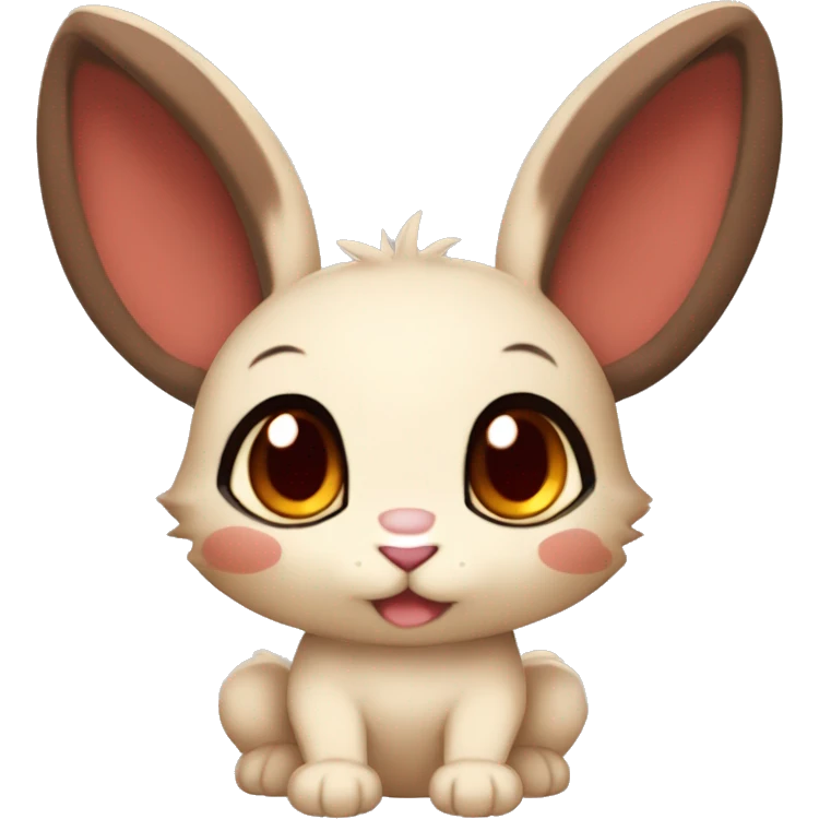 Cute, Chibi, Anthro, Fur-Sona, Dark-Brown, Normal-type-Ground-type Tan-Rabbit-Fakémon with Dark-Red eyes, beige belly, beige paws, beige feet, beige freckles, full body emoji