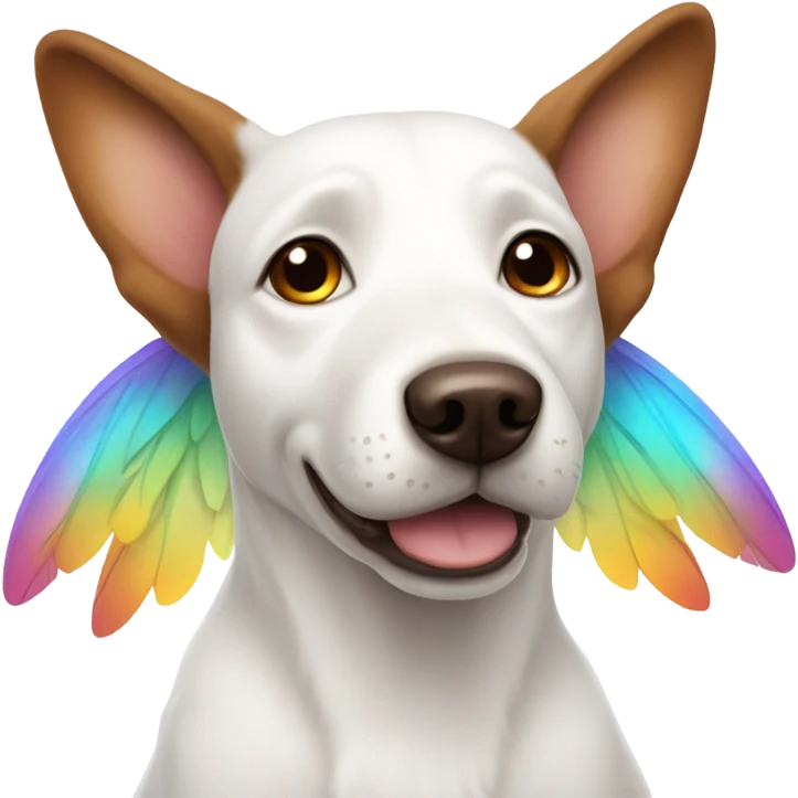 White dog with brown ears wearing fairy wings  emoji