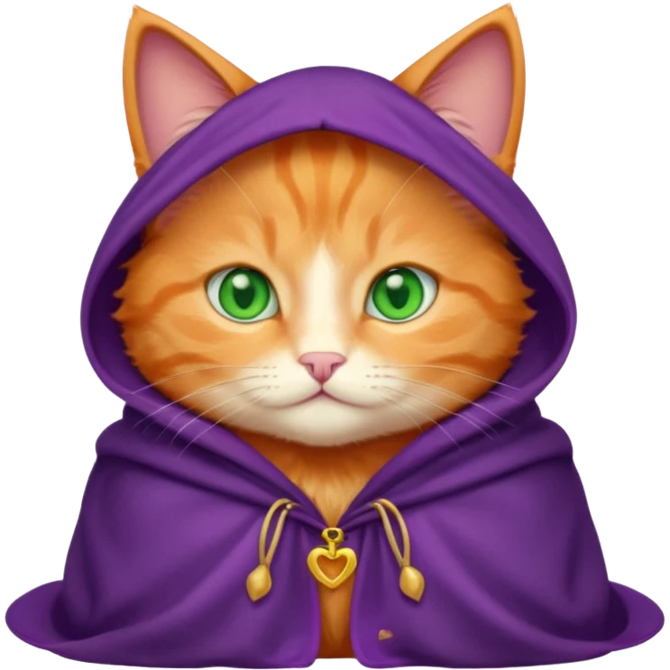 baby orange cat green eyes, in purple cloak emoji