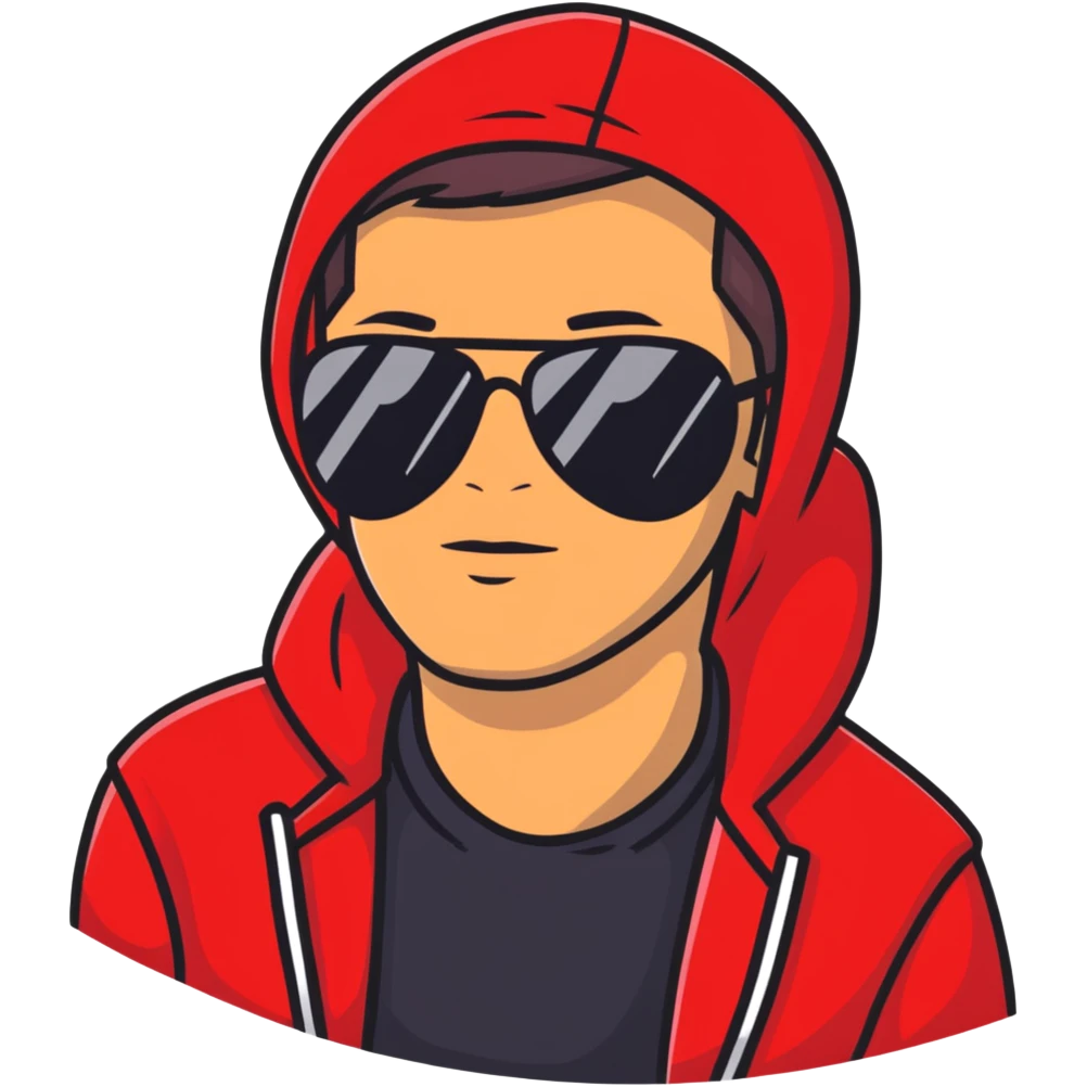 man with aviator sunglasses wearing a red hoodie emoji