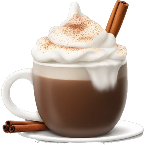 A steaming cup of hot chocolate topped with whipped cream and a sprinkle of cinnamon emoji
