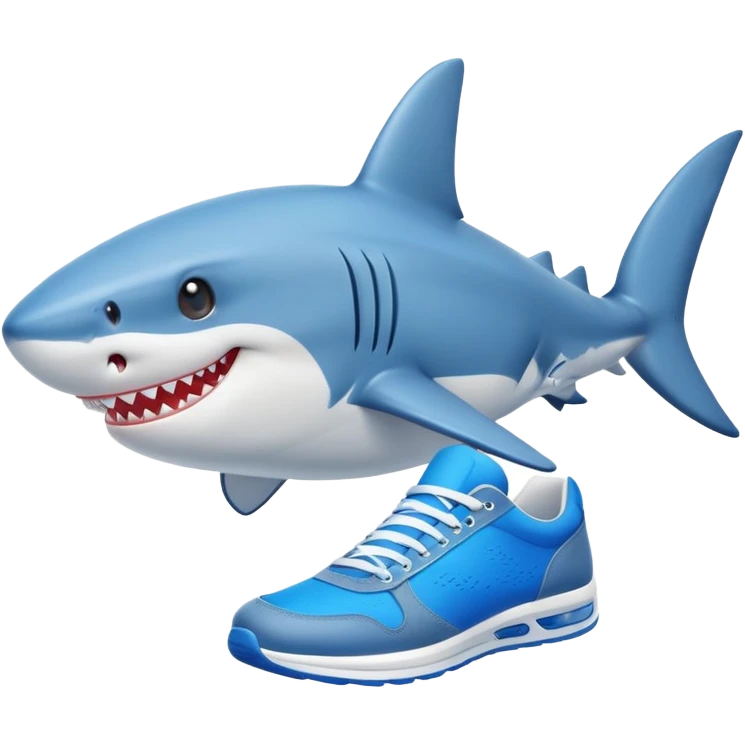 A smiling shark wearing bright blue sneakers emoji