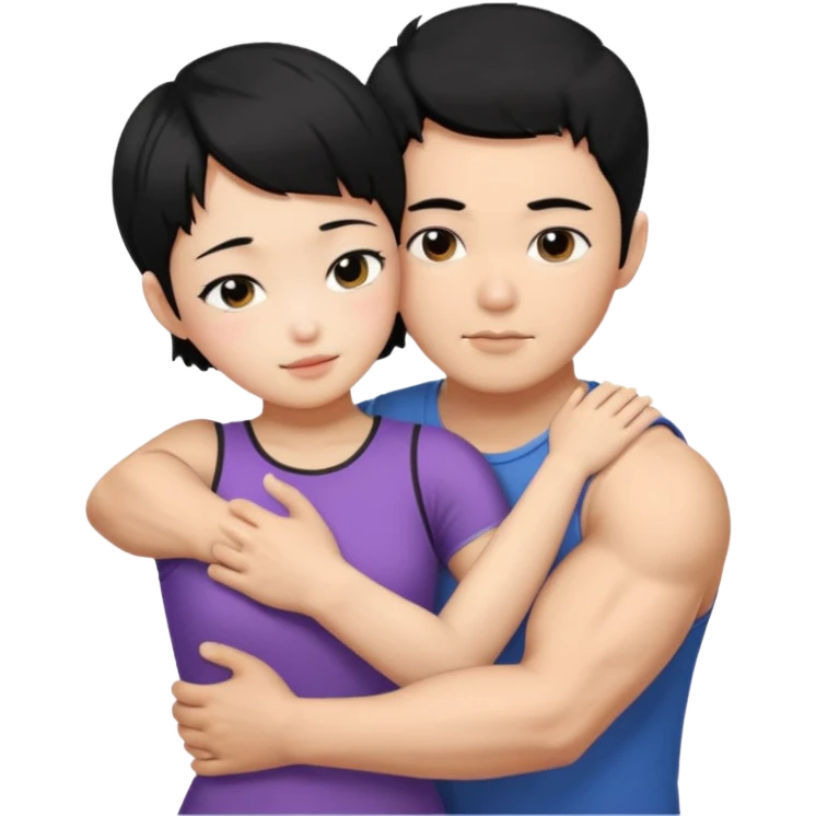 buff korean Man black hair hugging girl with black pixie cut  emoji