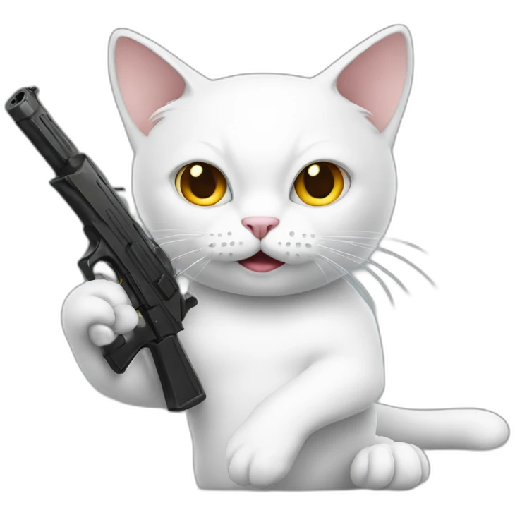 white cat with a gun emoji