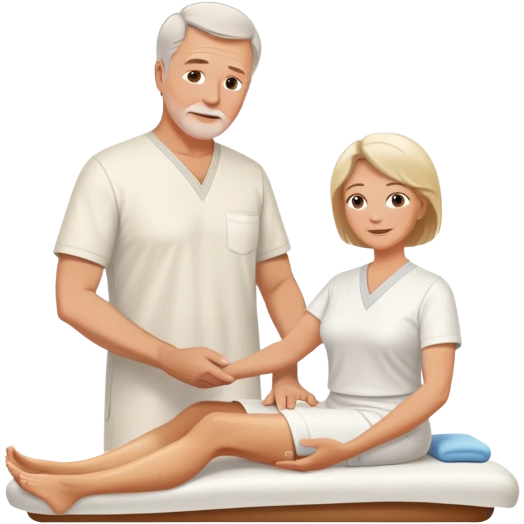 60-year-old white man dressed in white tunic giving massage to a 60-year-old white woman emoji