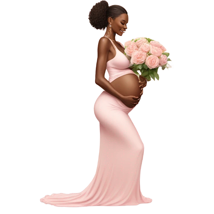 Realistic Photo of a Victoria secret model pregnant posing with flowers at her baby shower  emoji
