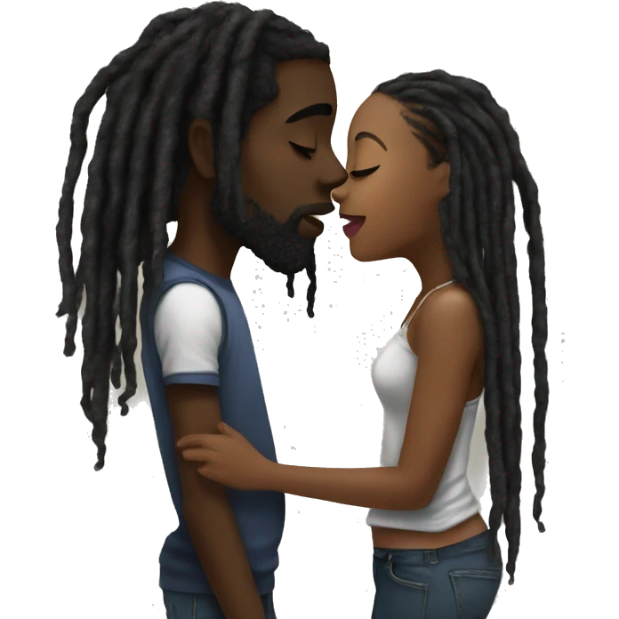 kiss-kiss black girl and black guy with dreads emoji