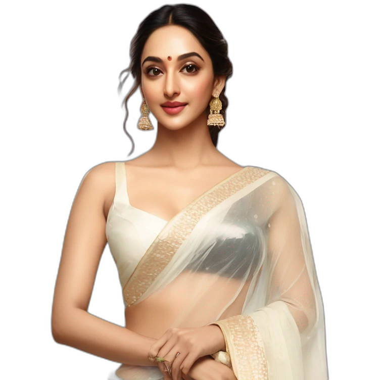 Kiara Advani in white half blouse saree emoji