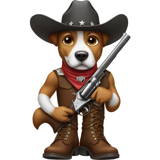 Dog holding a gun with cowboy boots on  emoji