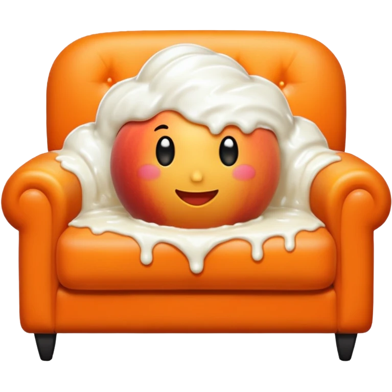 White cream drenched on a peach on a black couch emoji
