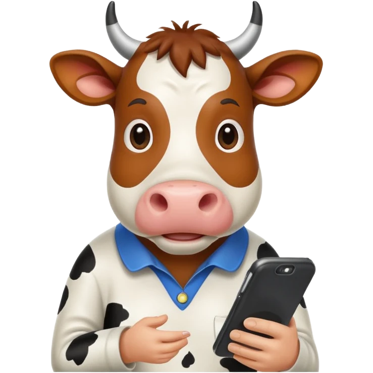 Italian cow meme looking at phone screen emoji