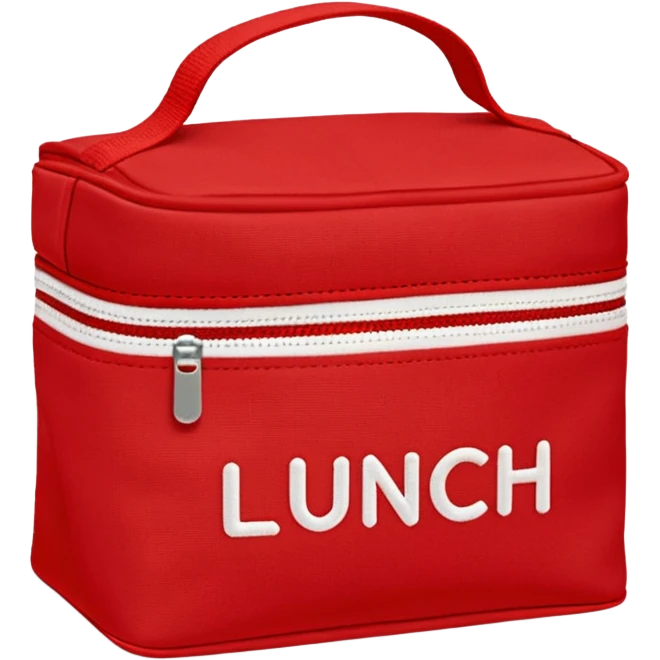 red lunch bag with the word lunch on it emoji
