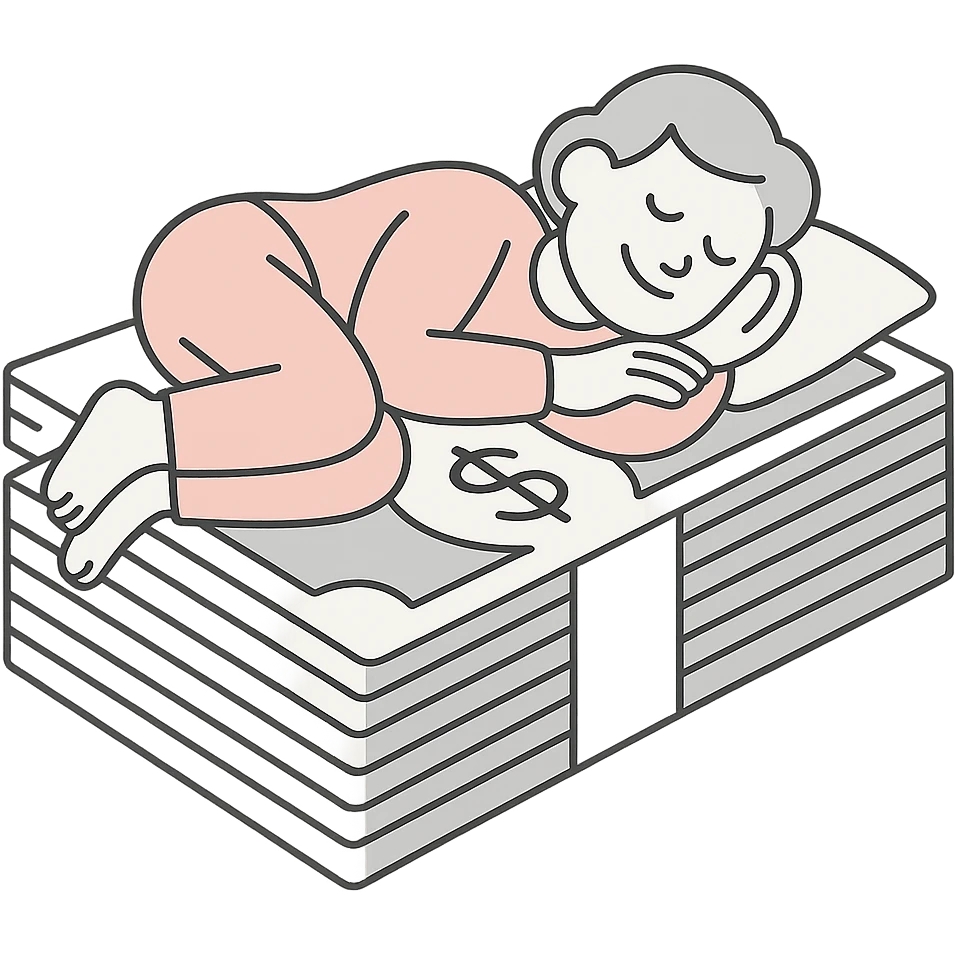 happy person napping on mattress of money emoji