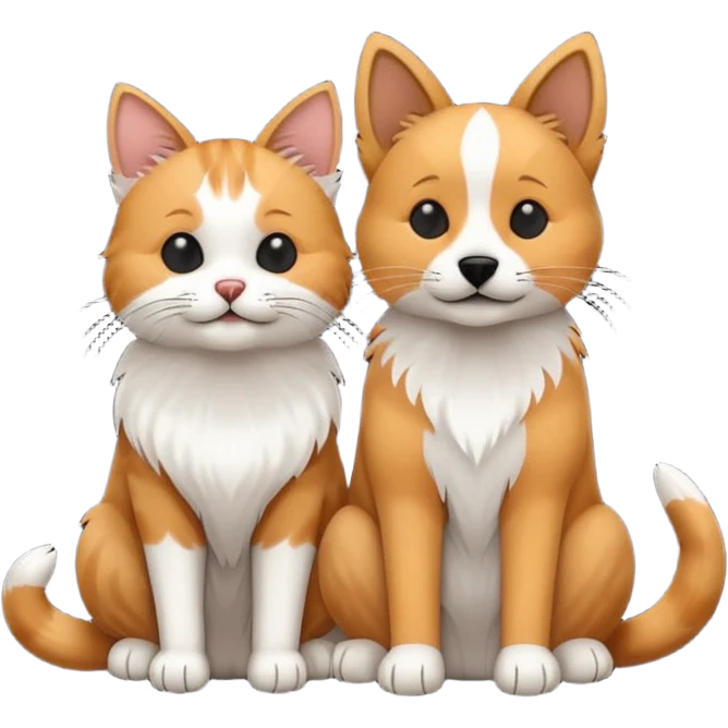 Minimalistic flat vector icon, iOS style, thin black contour on white background. Cat and dog sitting together. Clean, no text, no shadows. emoji