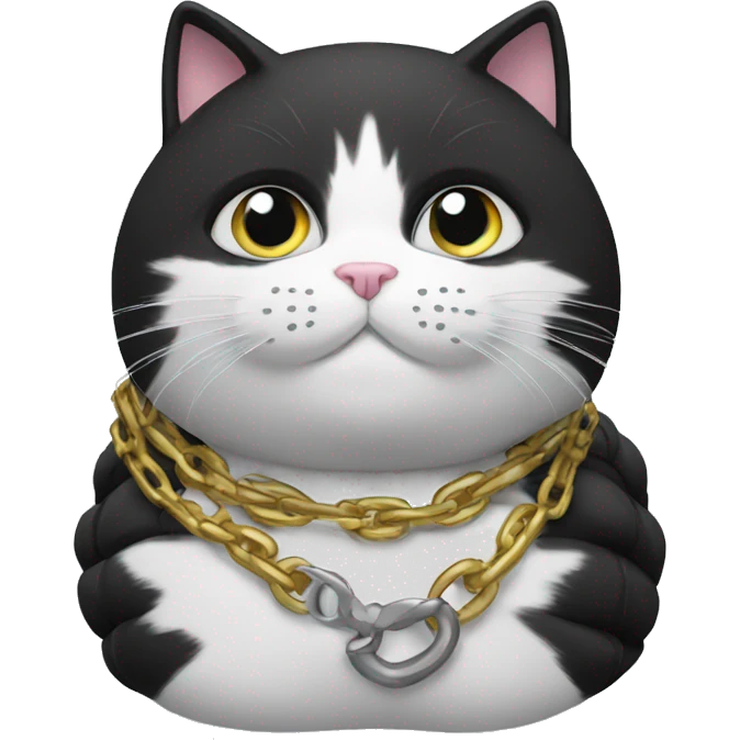 black and white cat in a puffer with a chain  emoji