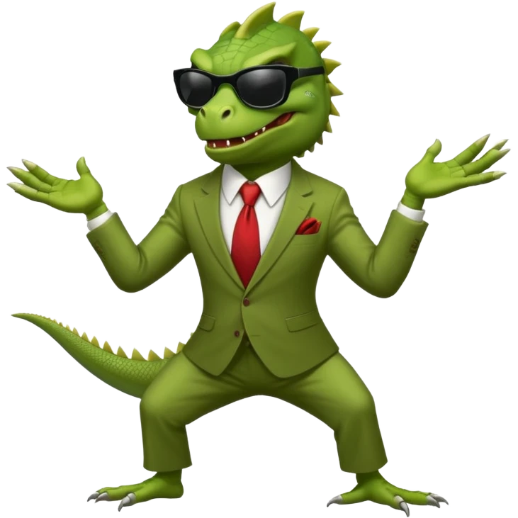 capitalist iguana banker godfather with black sunglasses breakdance scaring emoji