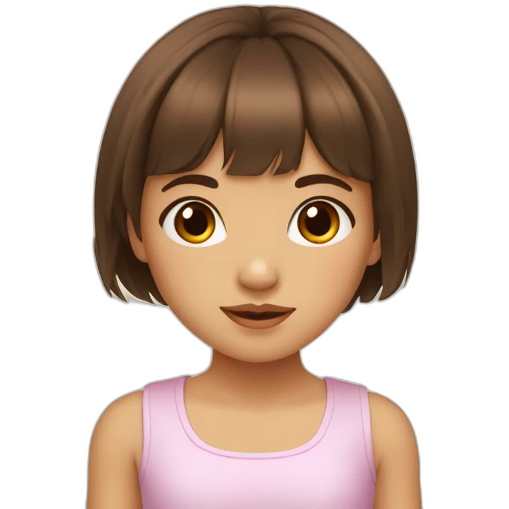 Little girl with brown eyes, brown square hair with bangs emoji