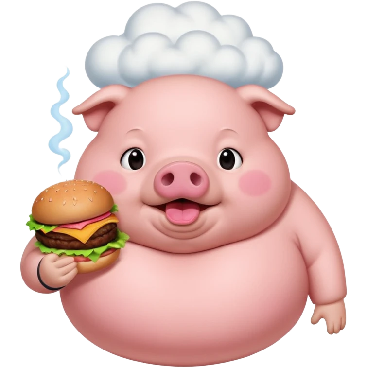 fat obese pig eating burger with fart cloud surrounding around it emoji