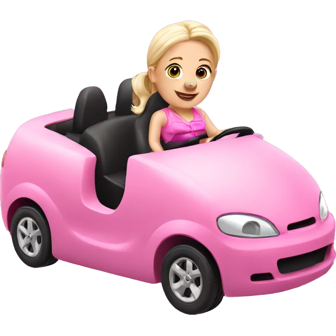 A pig driving a pink barbie car emoji