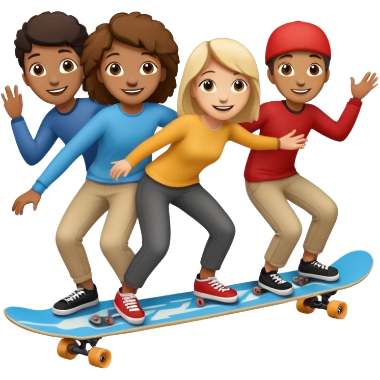 Four people on one long skateboard emoji