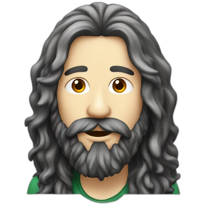 Long haired rocker with beard eating pizza emoji