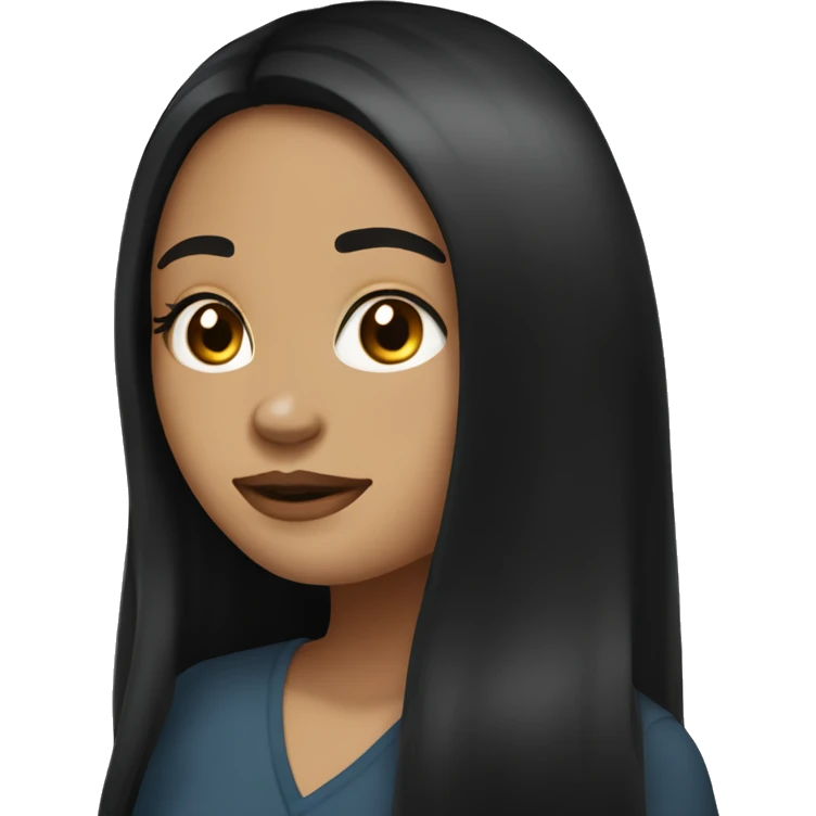 girl with black long hair side part and a while shit light skin colot emoji