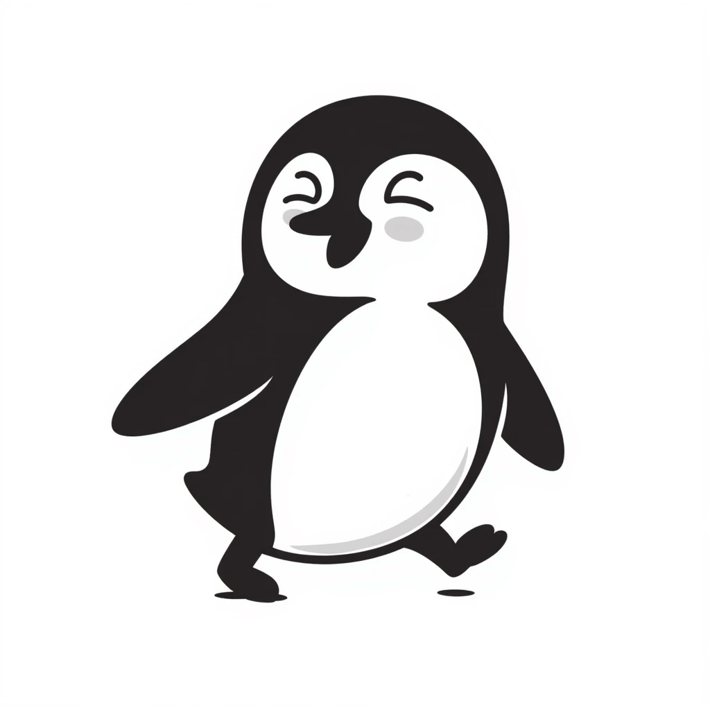 Funny cartoon penguin waddling emoji