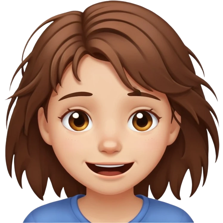 A girl with messy hair who has sadness on her face but laughs emoji