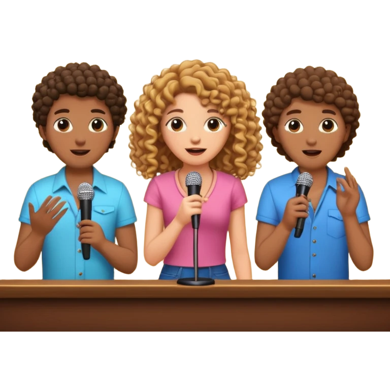 3 amigas en un karaoke cantando una chica rizada y las oreas pelo liso emoji