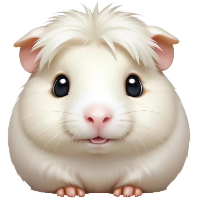 Cinematic Cute White Guinea Pig Portrait Emoji, Head tilted playfully and inquisitively, showcasing a silky, immaculate white fur with a natural glow, round, sparkling dark eyes filled with curiosity, Simplified yet irresistibly adorable features, highly detailed, glowing with a warm, friendly light, high shine, affectionate and lively, stylized with a touch of whimsy, bright and endearing, soft glowing outline, capturing the essence of a mischievous yet loving guinea pig, so playful it feels like it could nuzzle out of the screen and into your arms! emoji