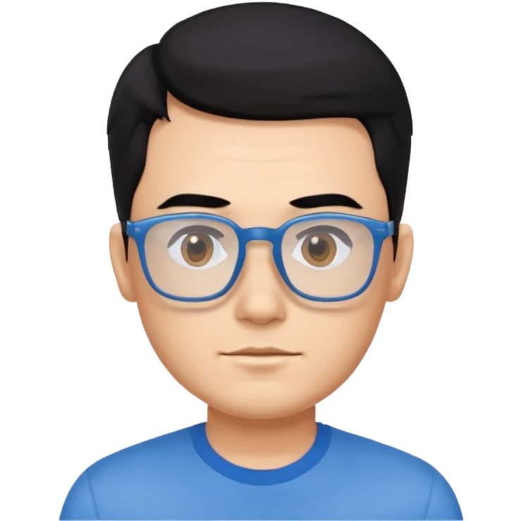 portrait of US man, wearing a blue shirt, square glasses, black hair emoji
