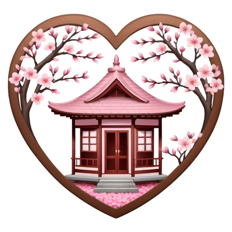 sakura heart with a tea house emoji