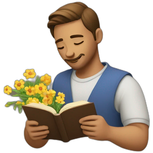 a man reads a book about flowers emoji