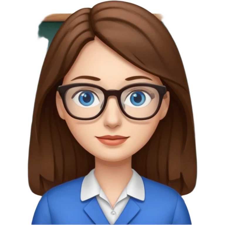 long brown hair blue eyes glasses teacher female emoji
