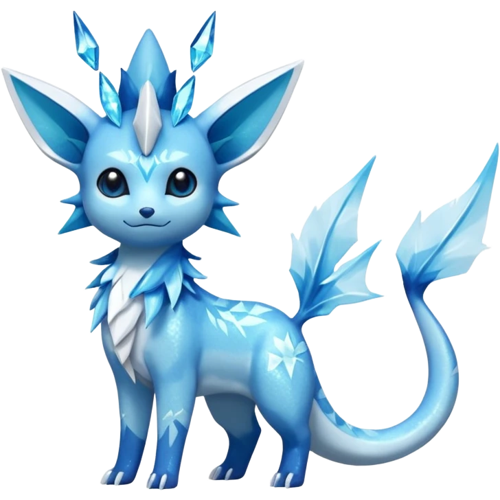 Sparkly Icy Glacial Helioptile-Vaporeon-Glaceon-Amaura-Shaymin-Fakémon-hybrid-creature (full body)  emoji
