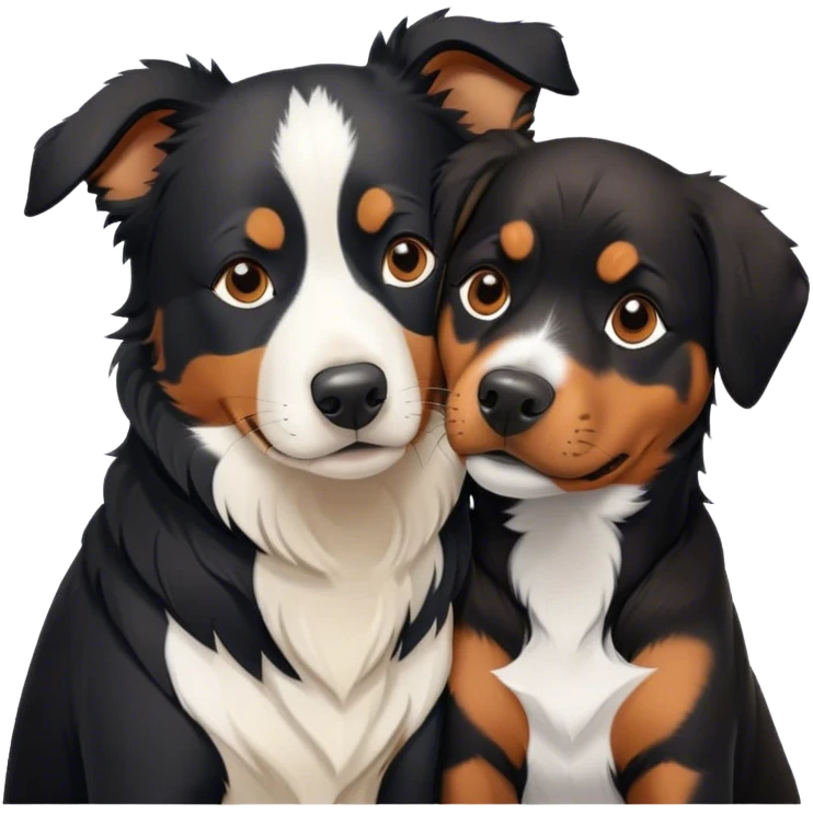 A black and white Border Collie and a Rottweiler snuggling together. emoji