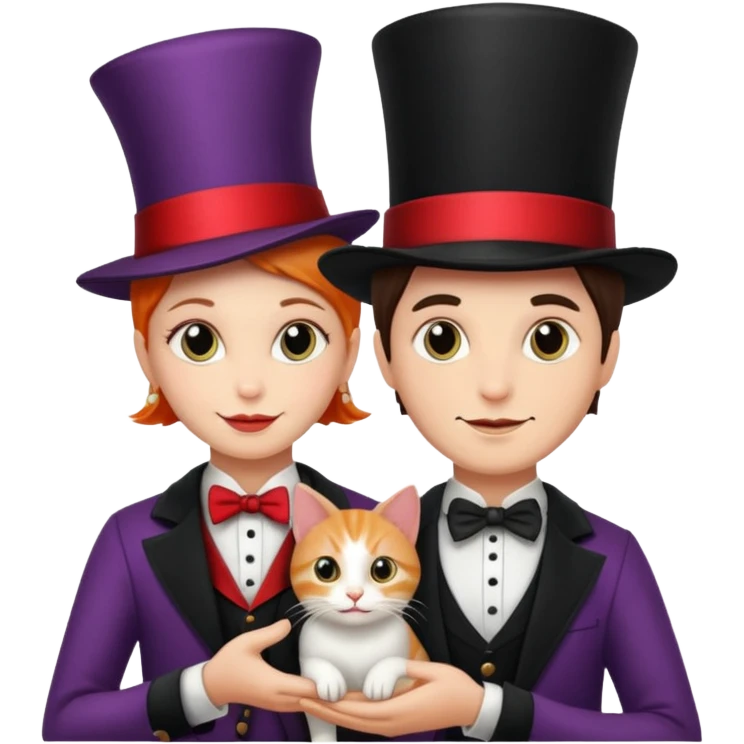 magician couple and their pet cat emoji