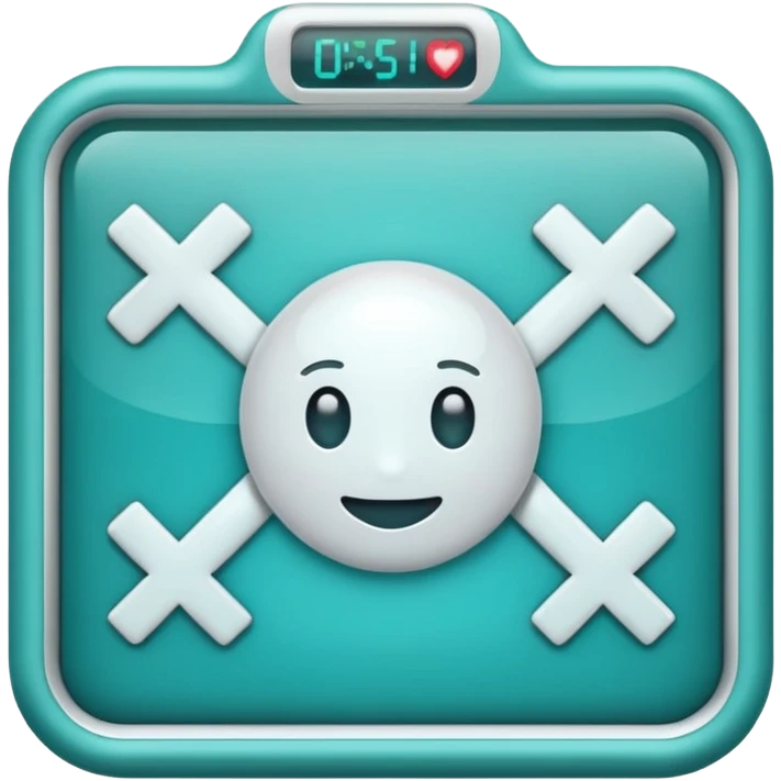 Emoji-style icon representing disease detection using a medical cross, scan frame, and health signal. Clean, friendly, rounded design, clear at small sizes, teal and white accents, no text, transparent background. emoji