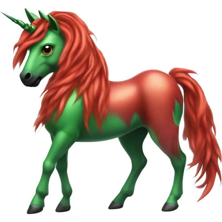 four-legged red unicorn white a green amazon alien woman, on a unicorn emoji