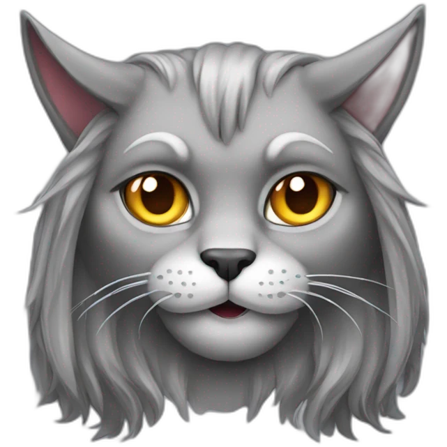  long hair cat grey devil horns emoji