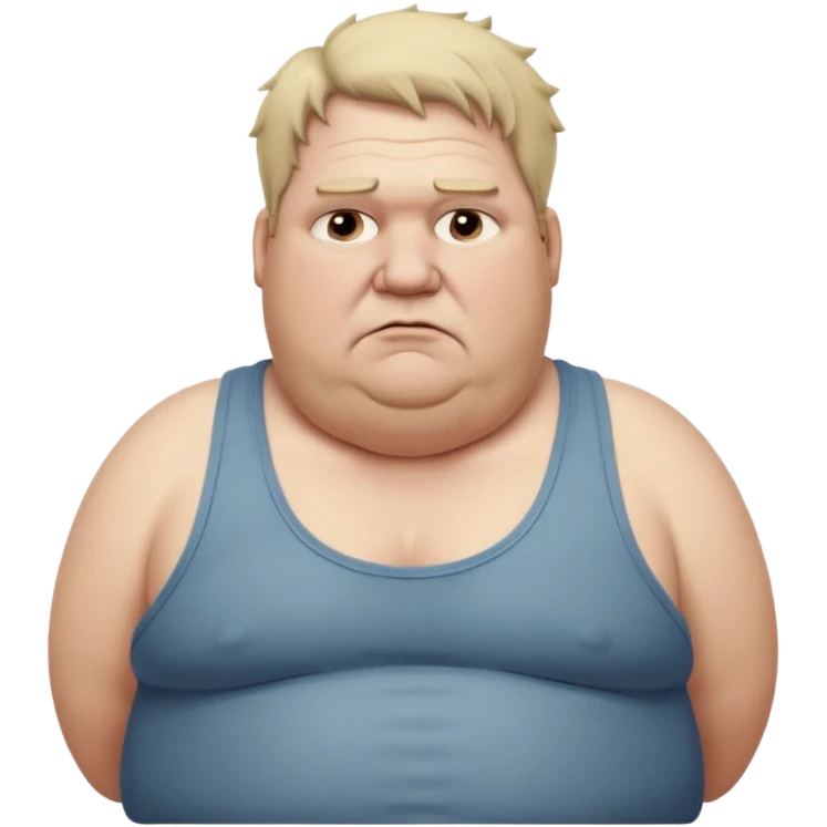 very  obese middle aged white man in wifebeater with  dirty appearance. His hair is very greasy and he looks lazy and uncaring emoji