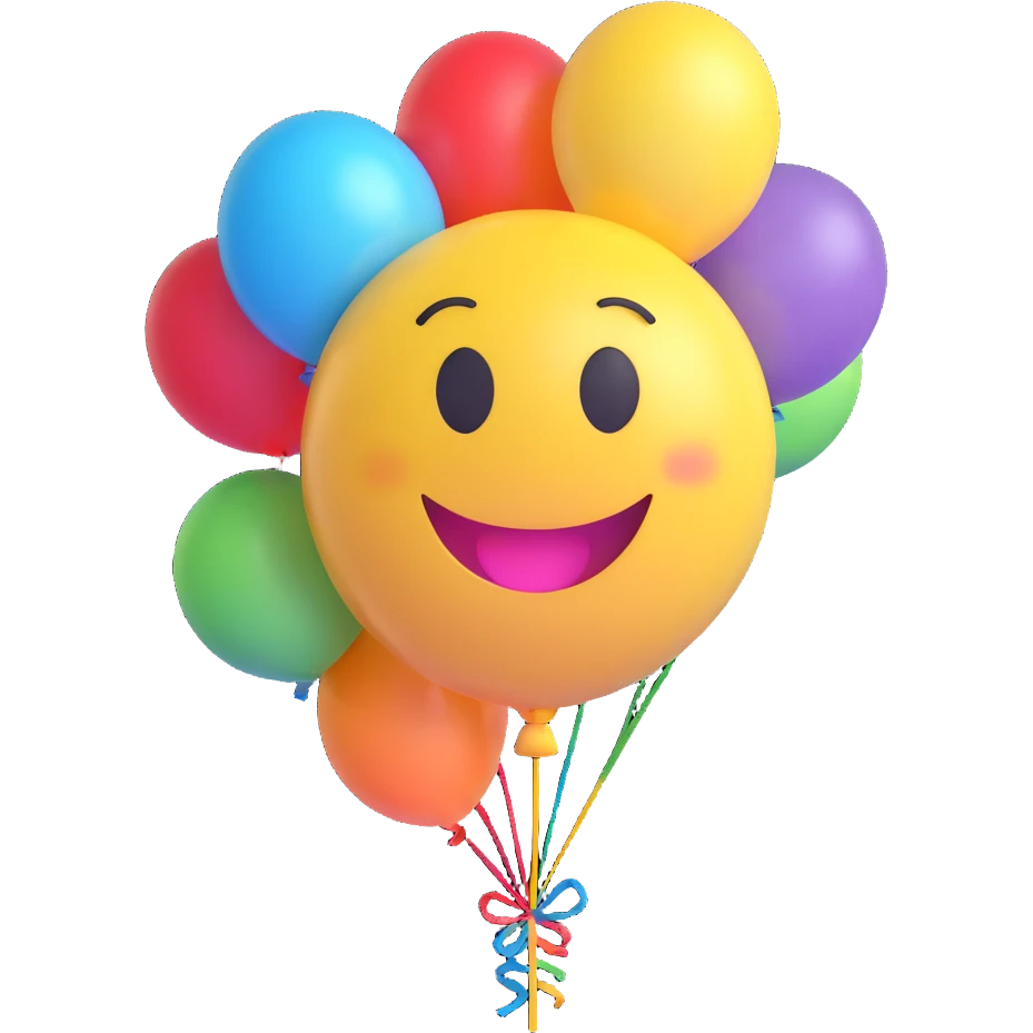 3D smiley emoji, large eyelashes, girly, colorful balloon, loving emoji
