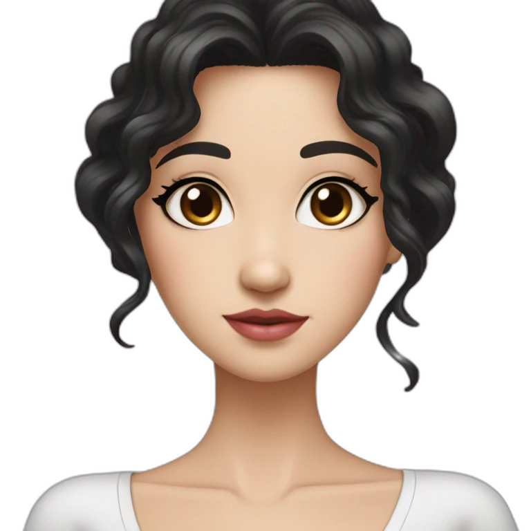 Beautiful woman,Black hair,wavy hair，long hair,White skin,oval face,big eyes,Blackeyes,Pink lips,Chinese emoji