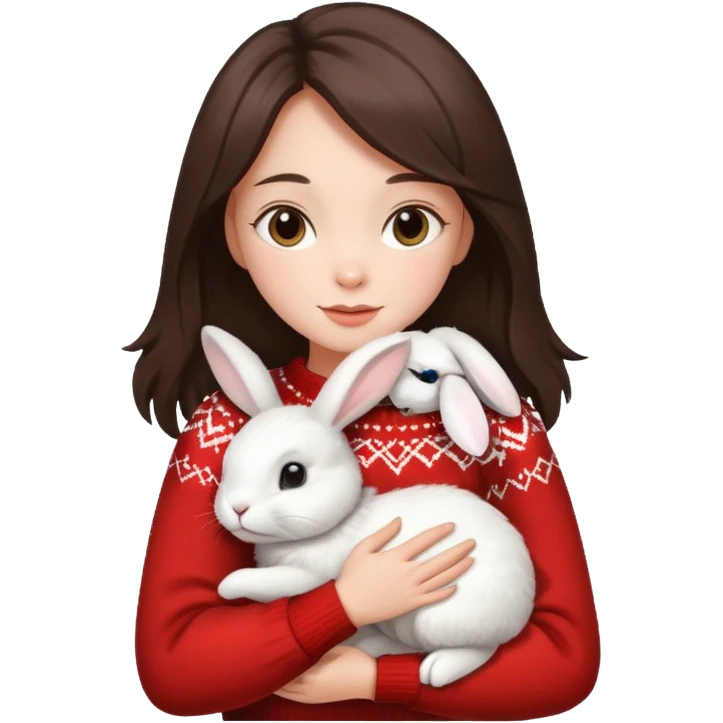 Brunette hugging rabbit christmas emoji