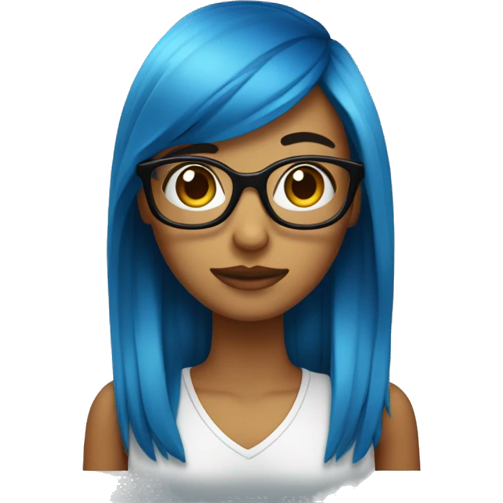 Chica con gafas redondas azules, con el pelo negro y ojos marrones emoji