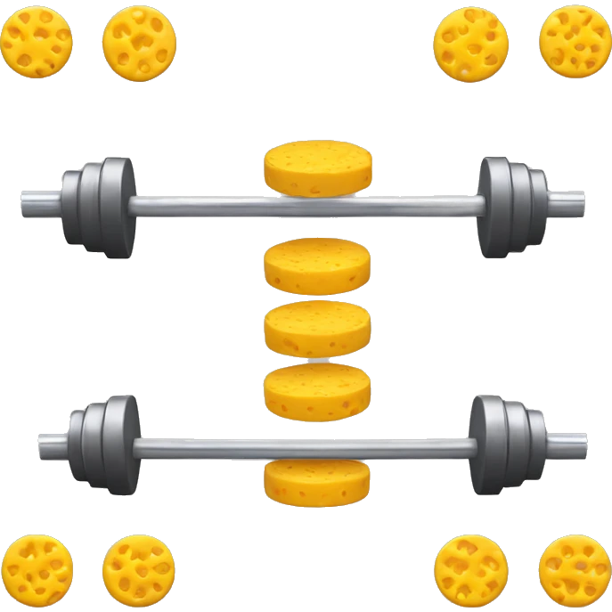 One front view of a Olympic Barbell with cheese-flavored puffed corn snacks instead weight disks emoji