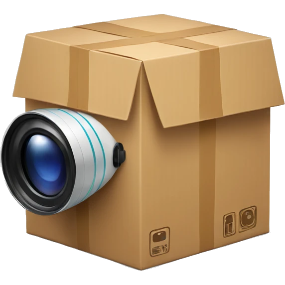 A cardboard box package with video camera. emoji